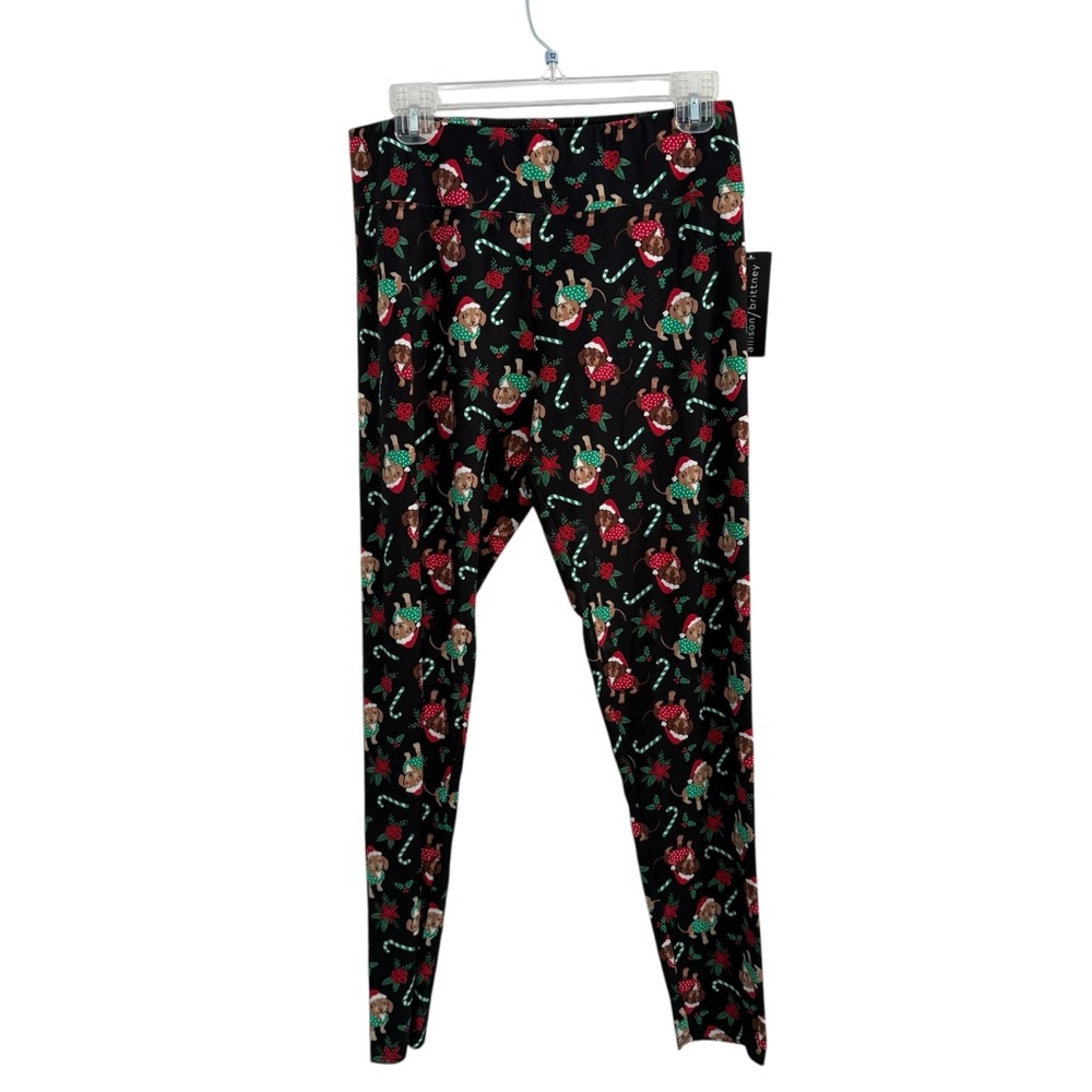 Allison Brittney Christmas Dog Leggings Size Large Holiday Festive